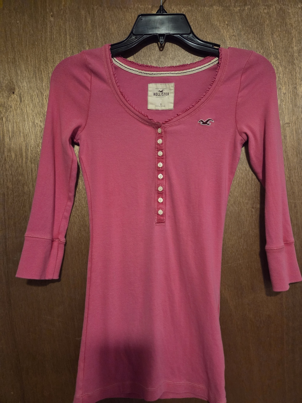 Y2K Hollister Pink Henley 3/4 Sleeve Babydoll Top...Bella Swan Style